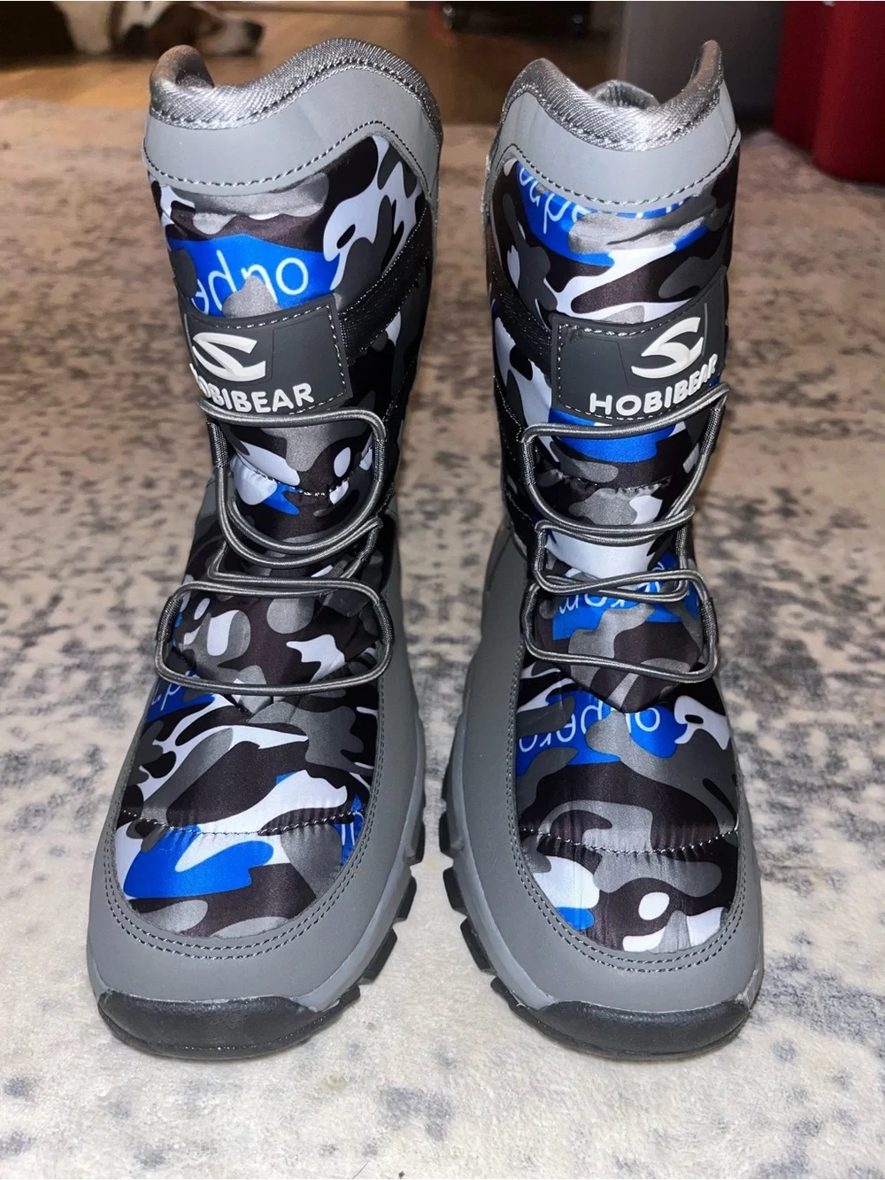 Hobibear Unisex Blue Camo Winter Boots Waterproof Slip Resistant Size 41 EUC